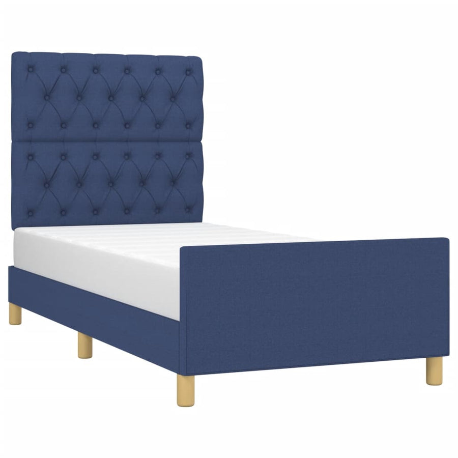 Bedframe Met Hoofdbord Stof Blauw 80 x 200 cm Getuft ontwerp