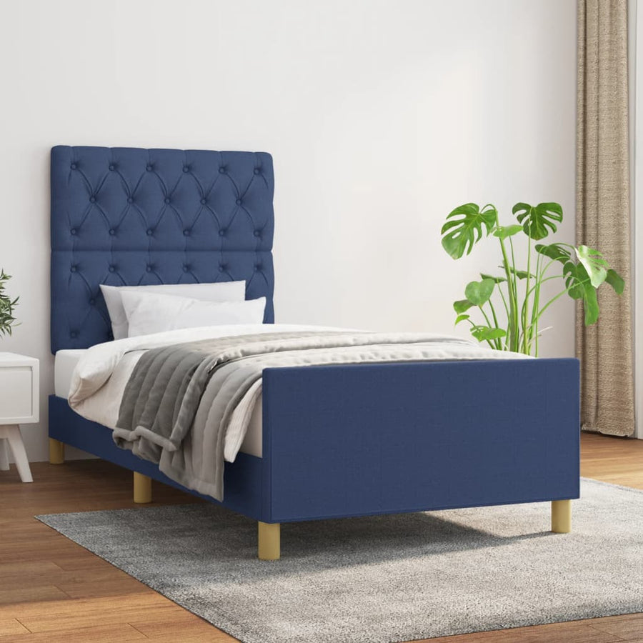 Bedframe Met Hoofdbord Stof Blauw 80 x 200 cm Getuft ontwerp