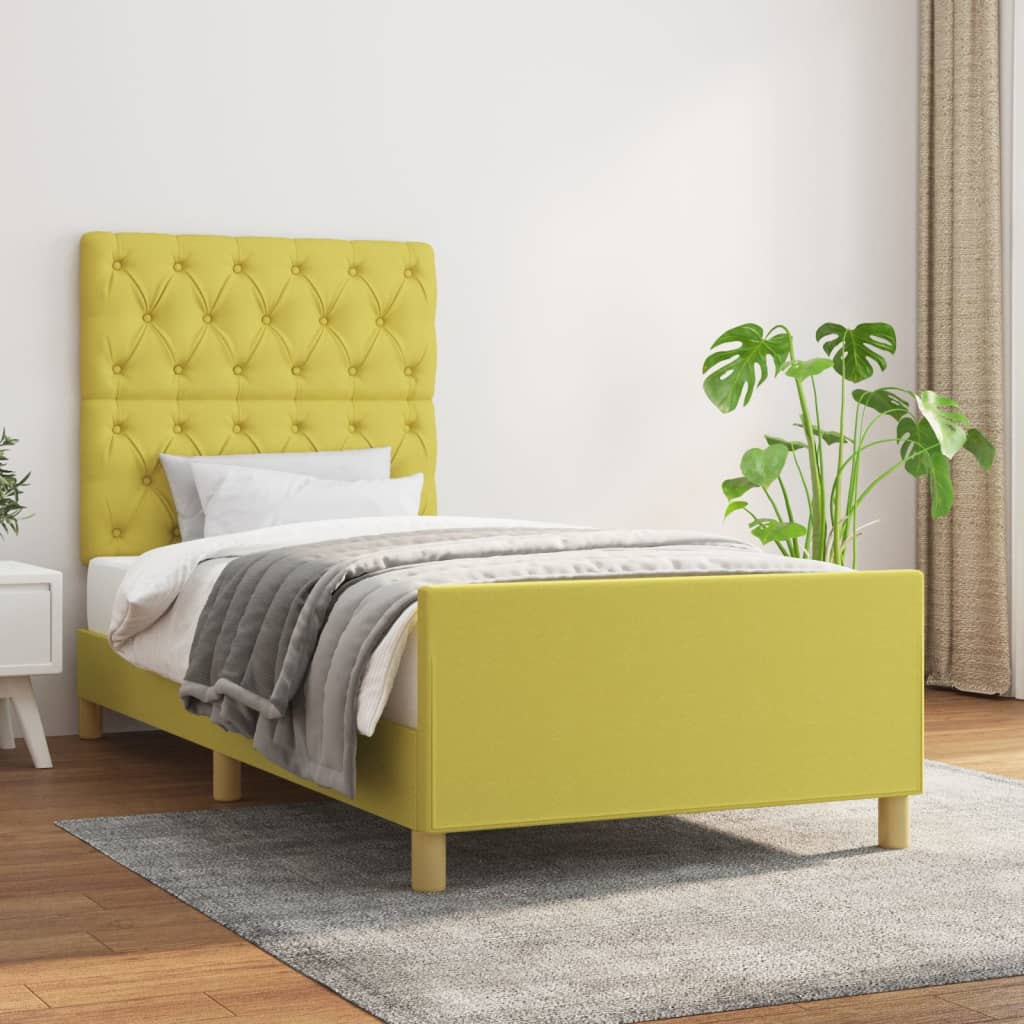 Bedframe Met Hoofdbord Stof Groen 80X200 Cm 80 x 200 cm Getuft ontwerp