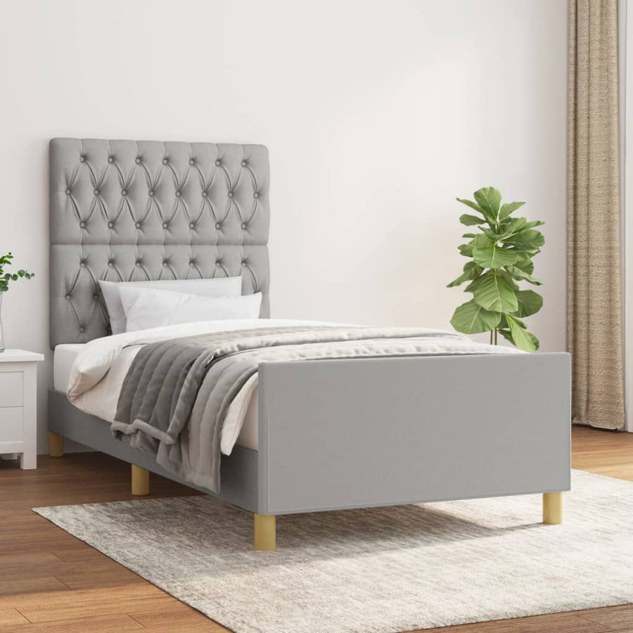 Bedframe met hoofdeinde stof lichtgrijs 90x190 cm 90 x 190 cm Lichtgrijs