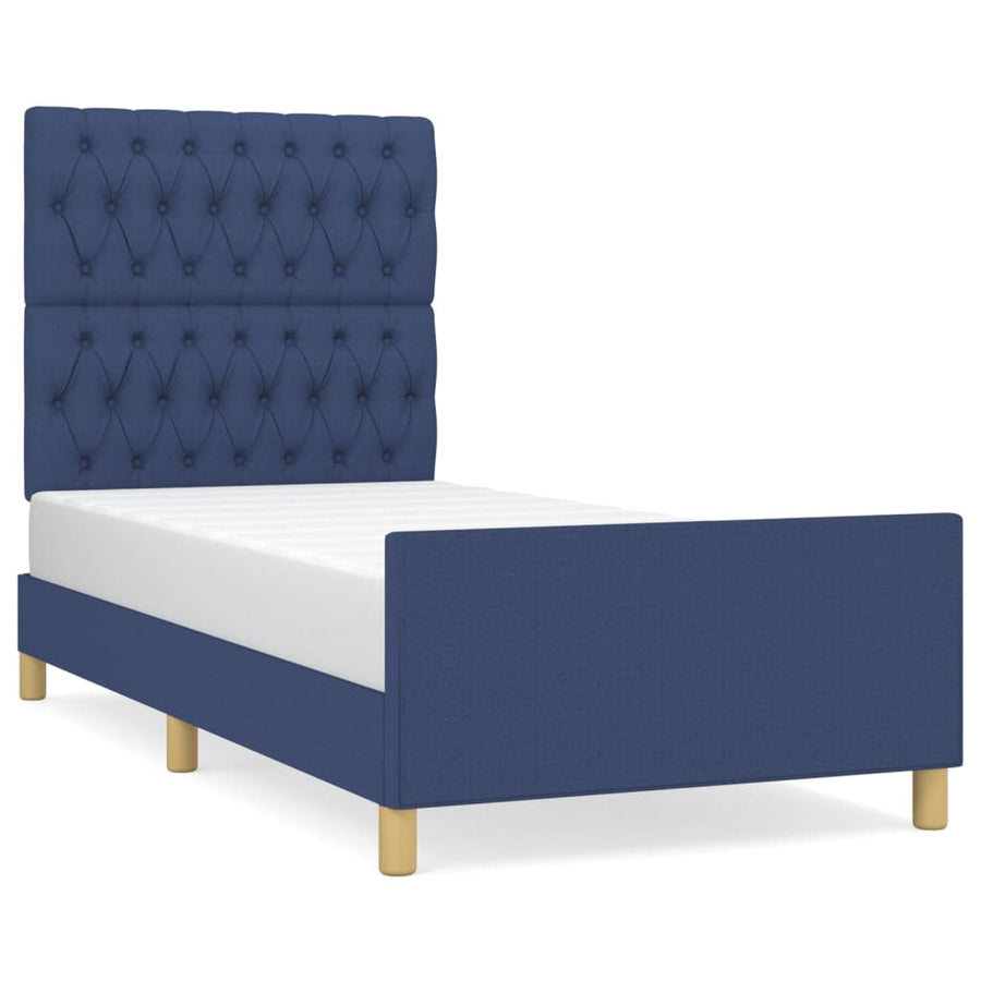 Bedframe Met Hoofdeinde Stof Blauw 90X190 Cm