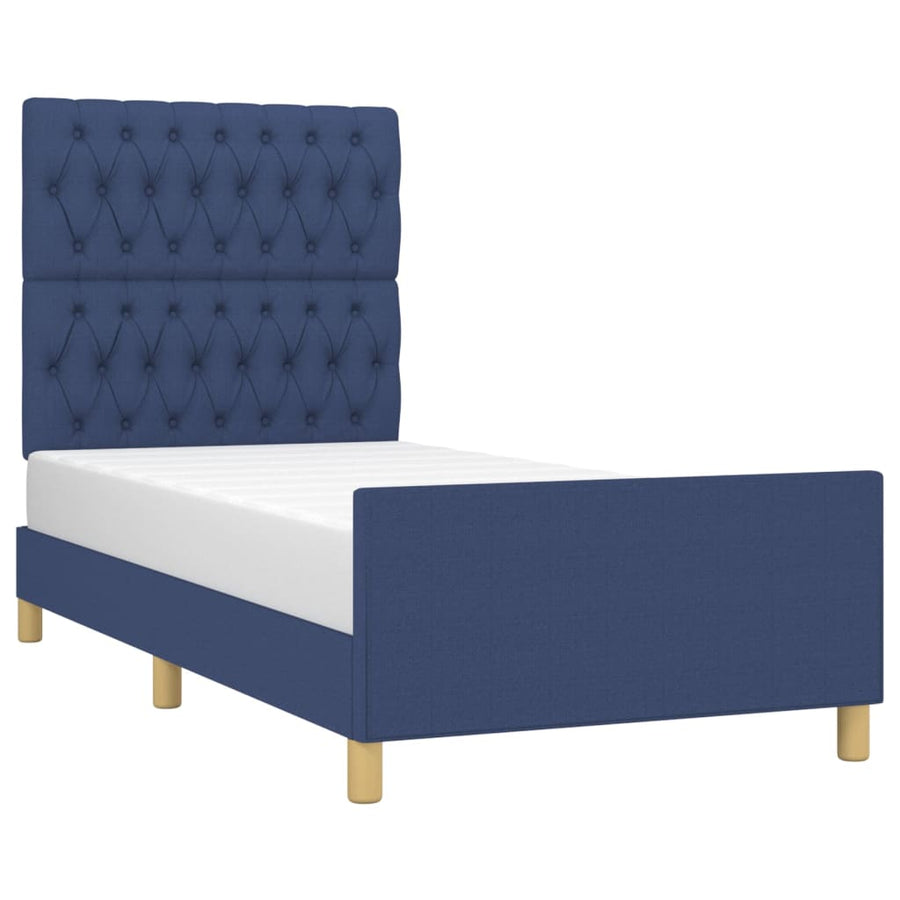 Bedframe Met Hoofdeinde Stof Blauw 90X190 Cm
