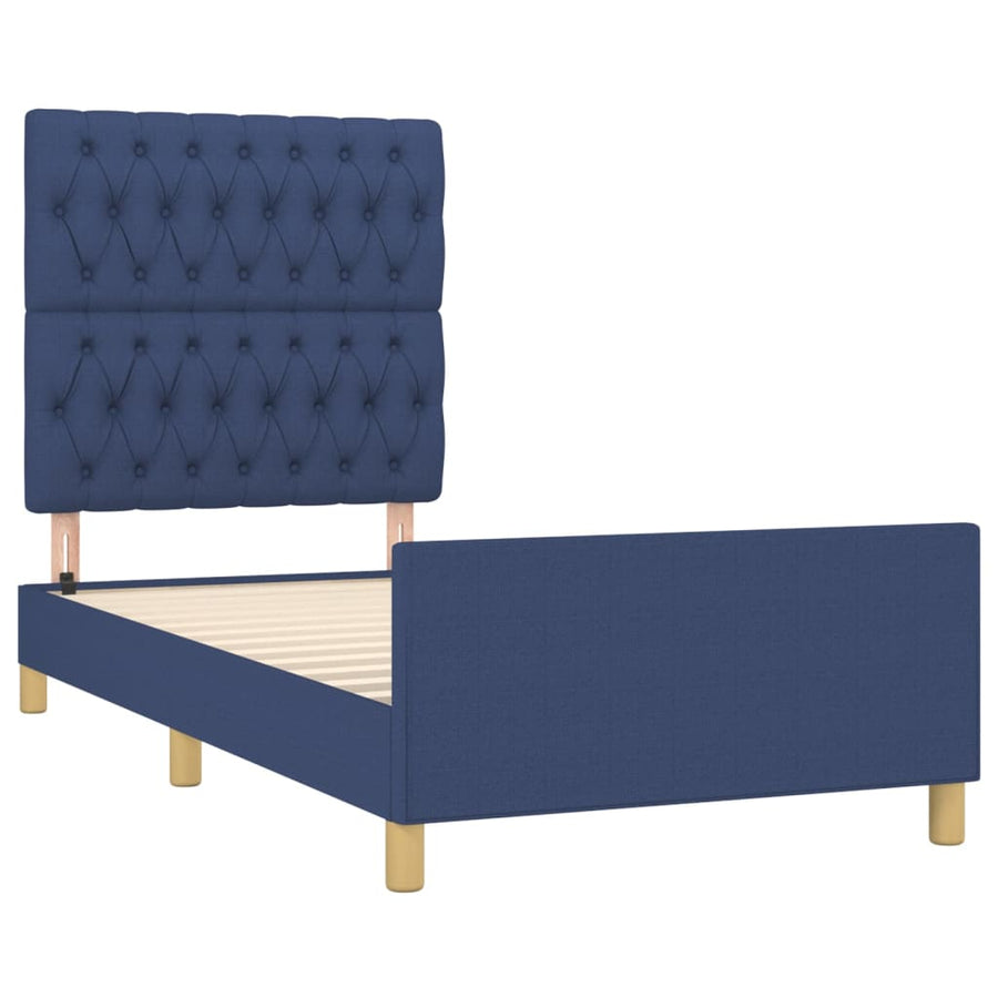 Bedframe Met Hoofdeinde Stof Blauw 90X190 Cm