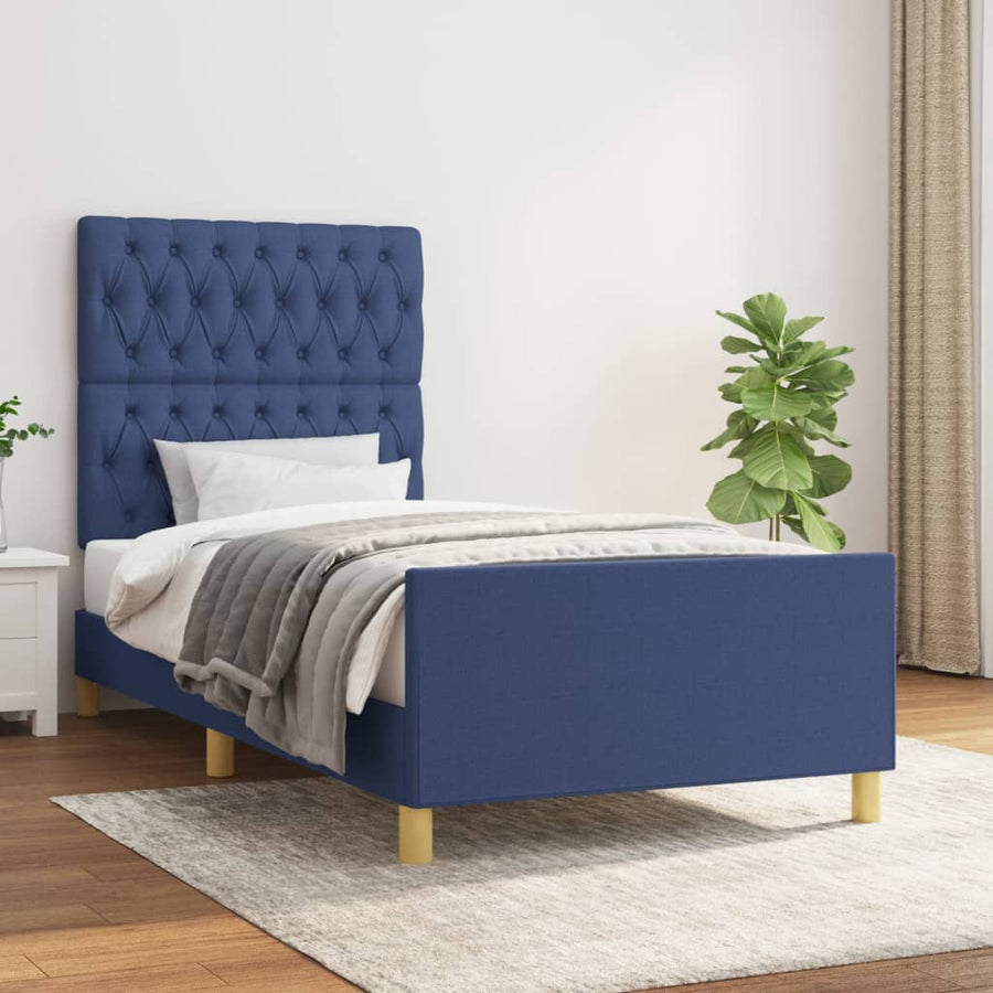 Bedframe Met Hoofdeinde Stof Blauw 90X190 Cm