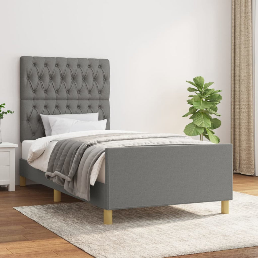 Bedframe Met Hoofdeinde Stof Donkergrijs 90 x 200 cm Getuft ontwerp
