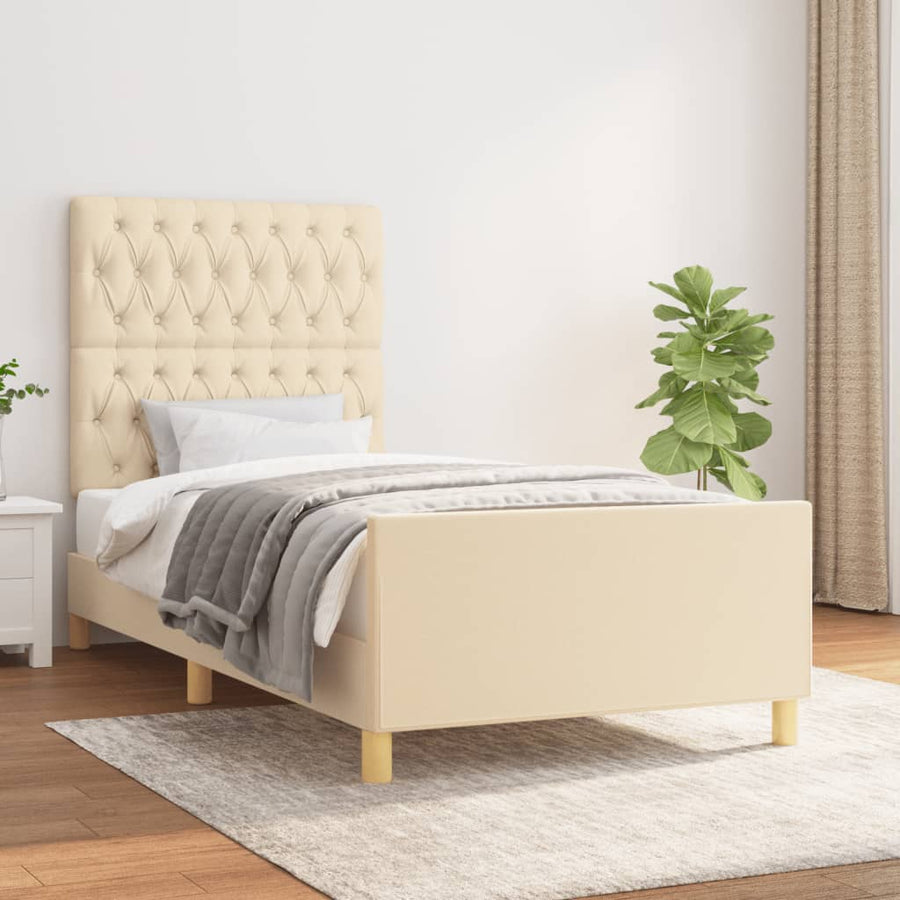 Bedframe Met Hoofdeinde Stof Kleurig Crème 90 x 200 cm Getuft ontwerp
