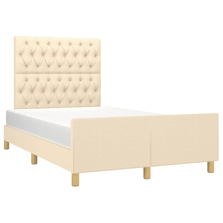 Bedframe Met Hoofdeinde Stof Crèmekleurig 120X200 Cm Crème 120 x 200 cm Getuft ontwerp