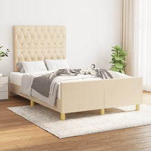 Bedframe Met Hoofdeinde Stof Crèmekleurig 120X200 Cm Crème 120 x 200 cm Getuft ontwerp