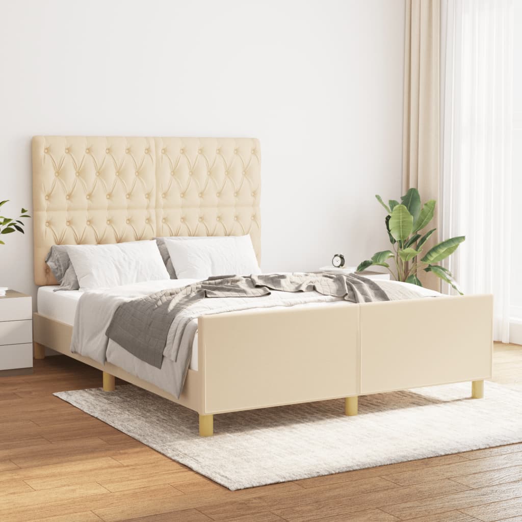 Bedframe Met Hoofdeinde Stof Kleurig Crème 140 x 190 cm Getuft ontwerp