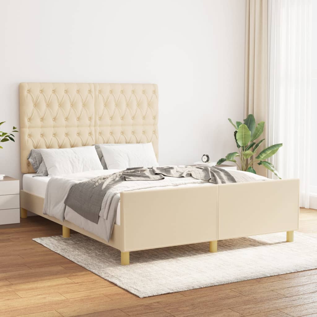 Bedframe Met Hoofdeinde Stof Kleurig Crème 140 x 200 cm Getuft ontwerp