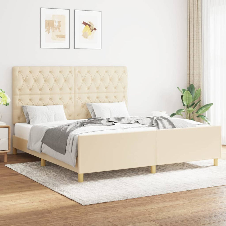 Bedframe Met Hoofdeinde Stof Kleurig Crème 160 x 200 cm Getuft ontwerp