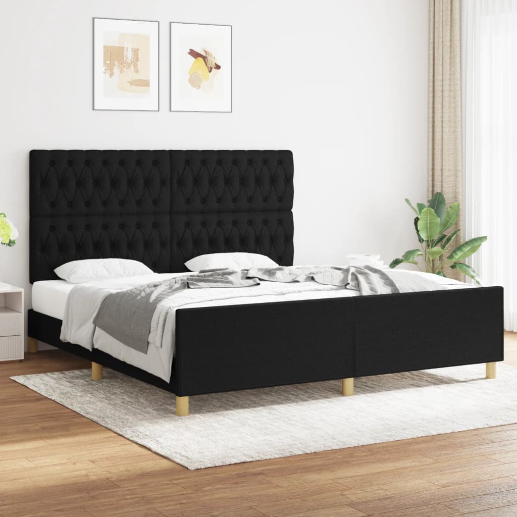 Bedframe Met Hoofdeinde Stof Zwart 180 x 200 cm Getuft ontwerp