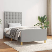 Fabric light grey bed frame with headboard 80x200 cm