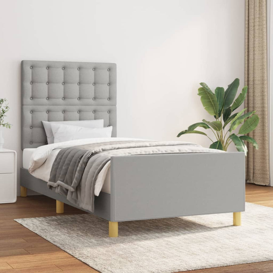 Bedframe Met Hoofdbord Stof Lichtgrijs 80 x 200 cm Knopen