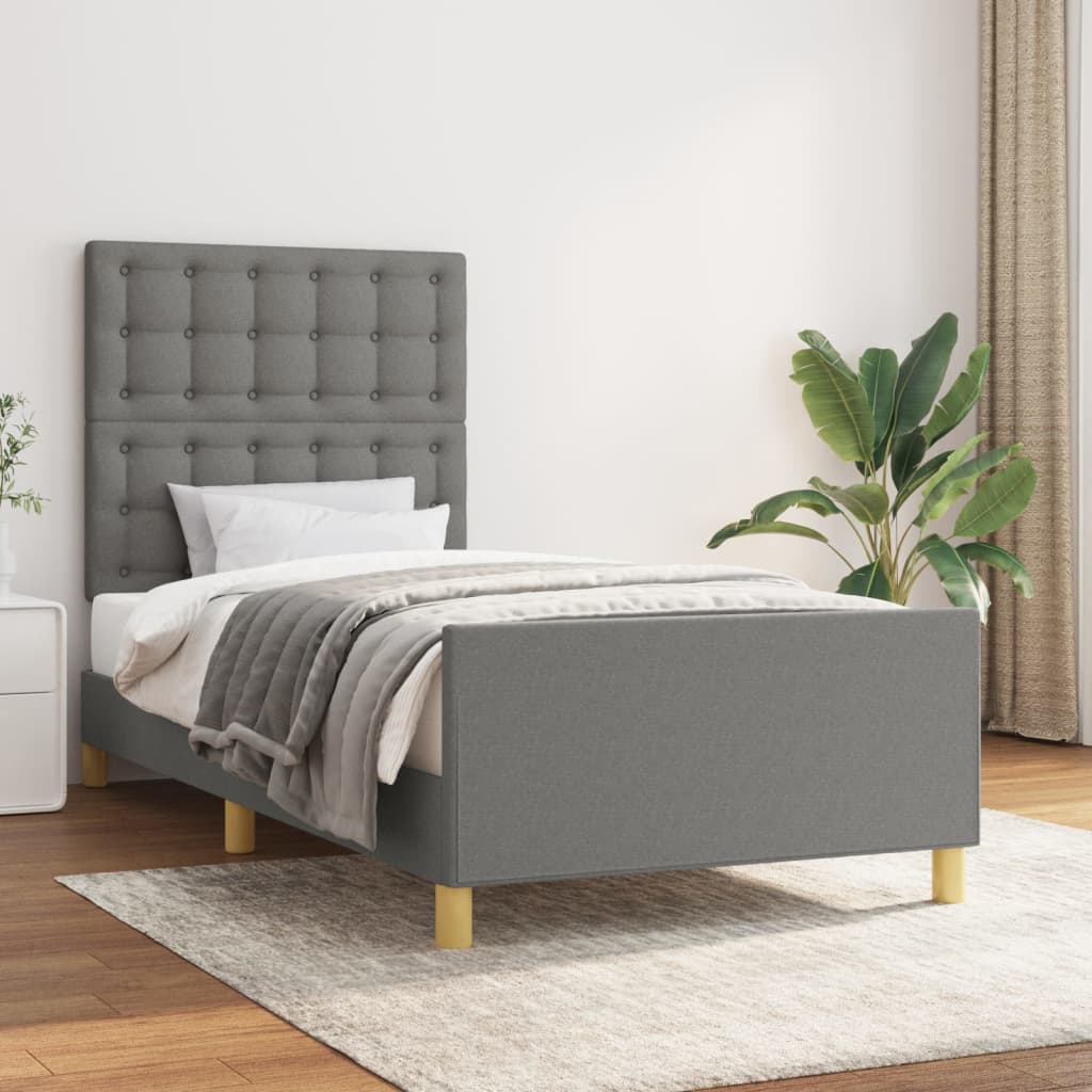 Bedframe Met Hoofdbord Stof Donkergrijs 80 x 200 cm Knopen