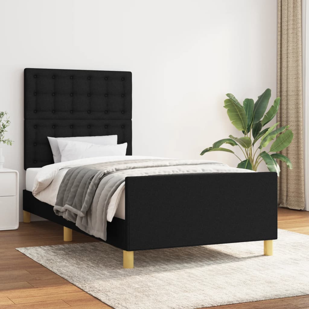 Bedframe Met Hoofdbord Stof Zwart 80 x 200 cm Knopen