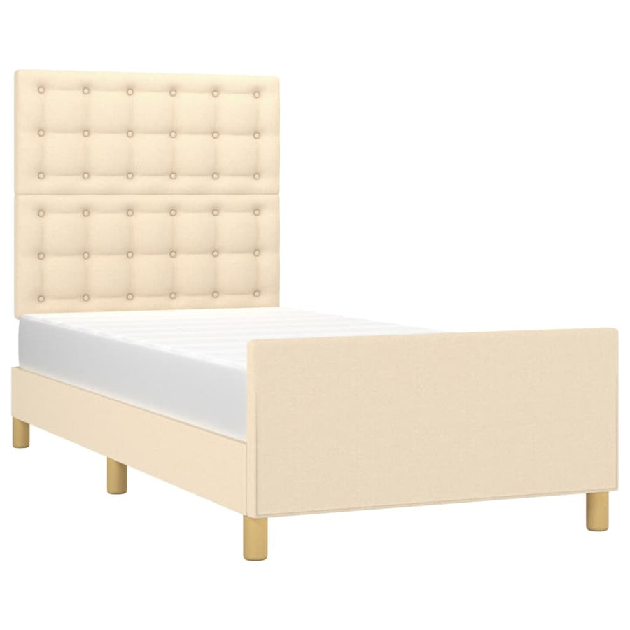 Bedframe Met Hoofdeinde Stof Kleurig Crème 80 x 200 cm Knopen