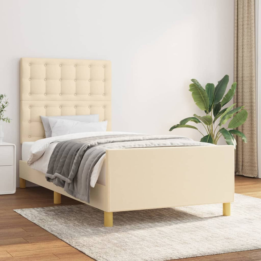 Bedframe Met Hoofdeinde Stof Kleurig Crème 80 x 200 cm Knopen