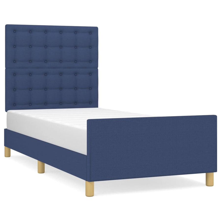 Bedframe met hoofdbord stof blauw 80x200 cm