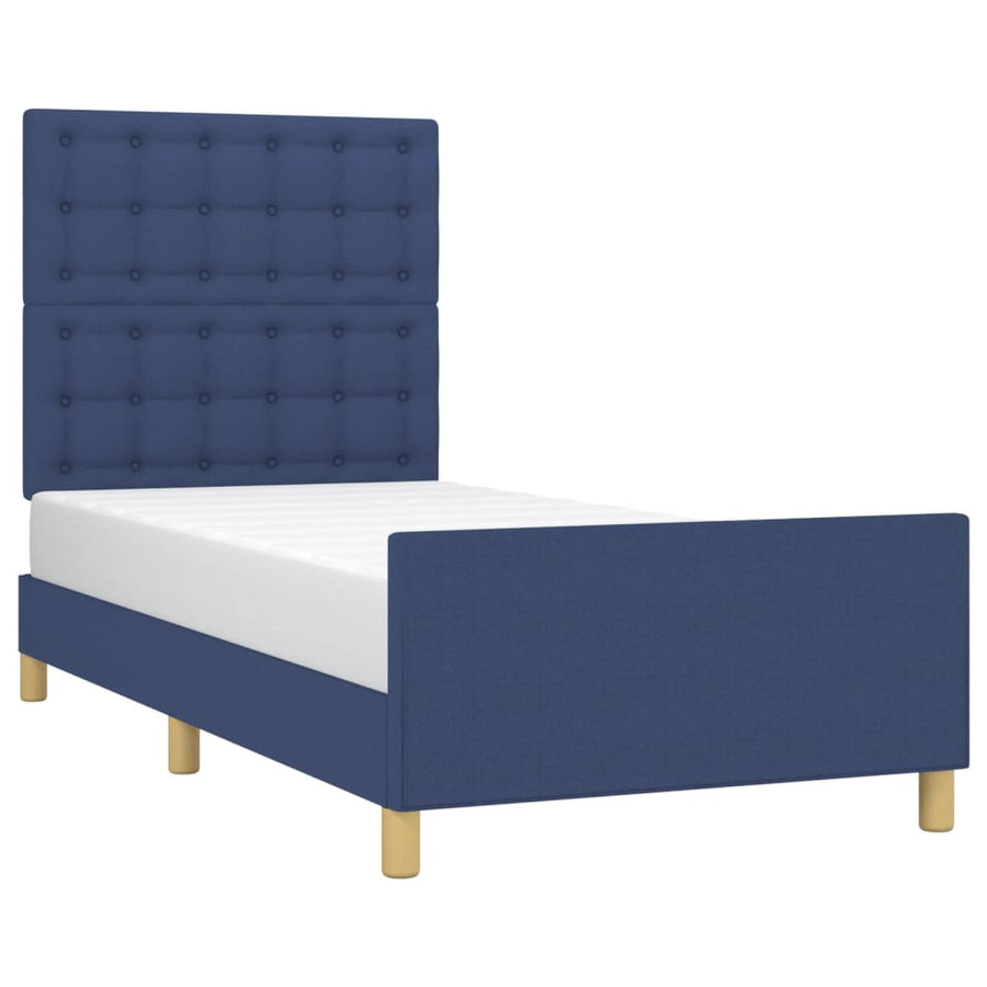 Bedframe met hoofdbord stof blauw 80x200 cm