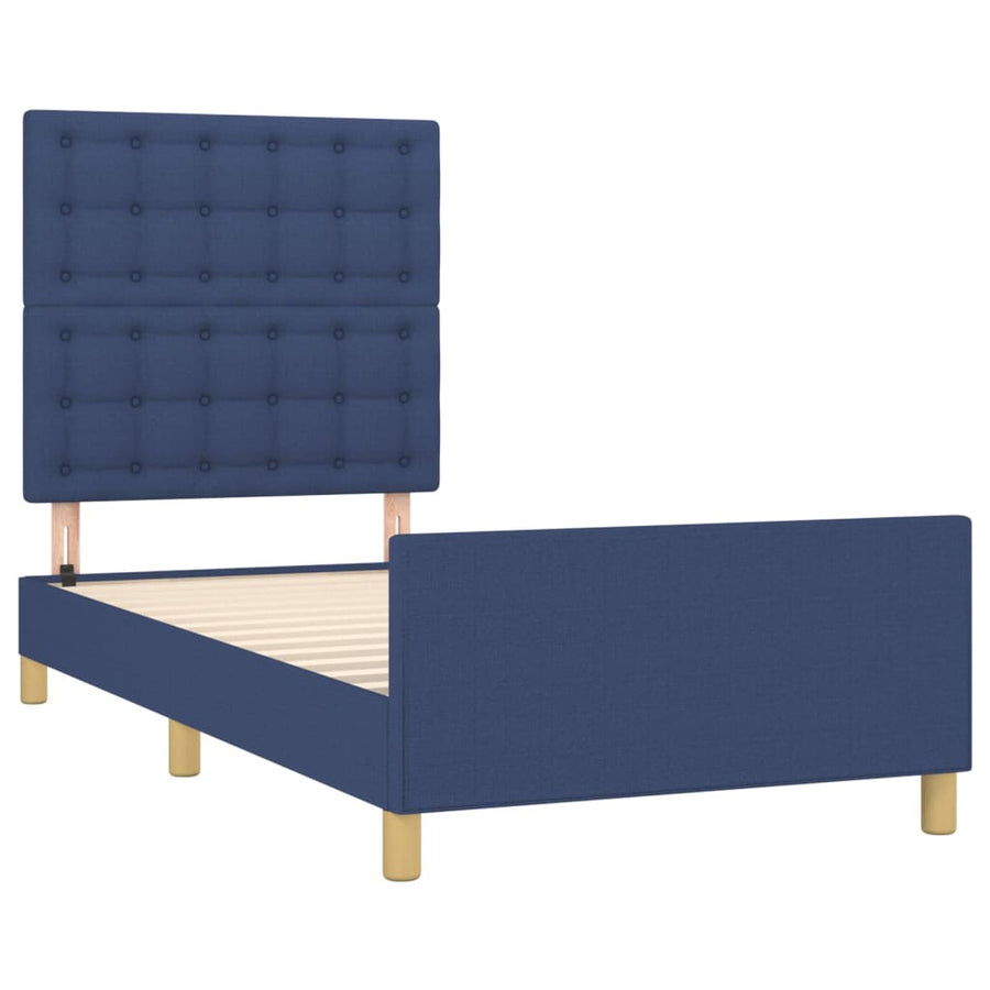 Bedframe met hoofdbord stof blauw 80x200 cm