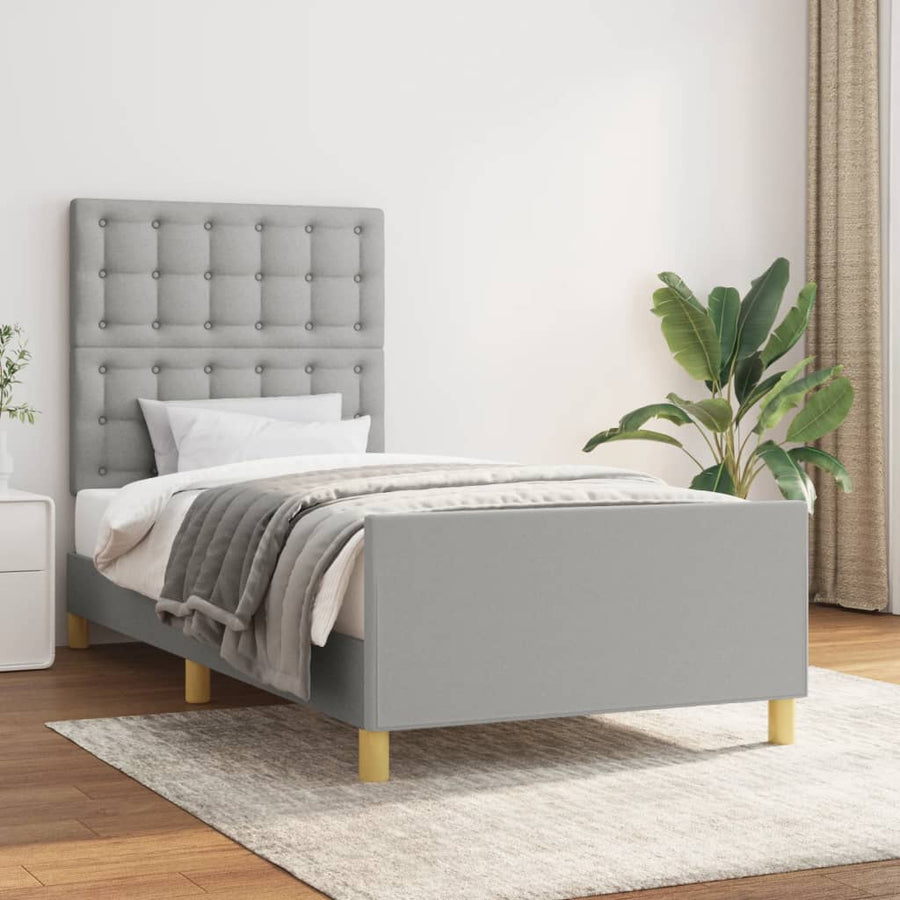 Bedframe Met Hoofdeinde Stof Lichtgrijs 90 x 190 cm Knopen