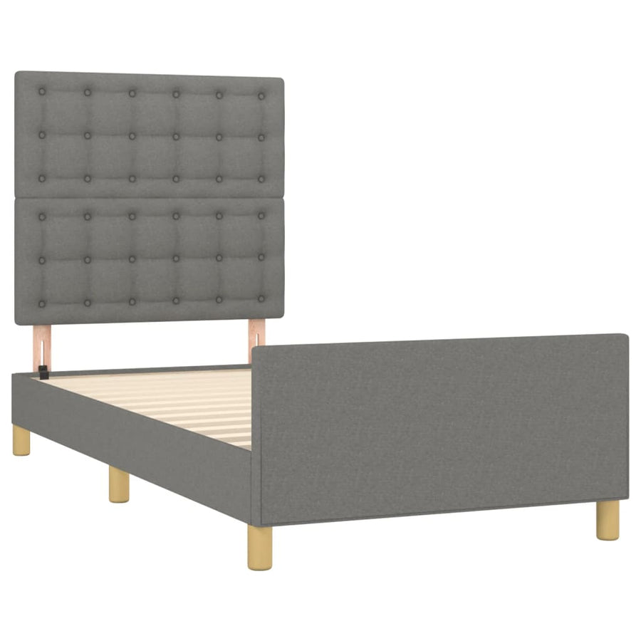 Bedframe Met Hoofdeinde Stof Donkergrijs 90X190 Cm Donkergrijs 90 x 190 cm Knopen
