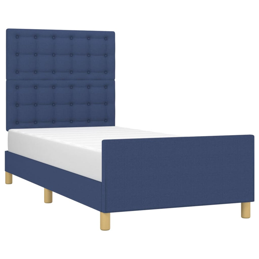 Bedframe Met Hoofdeinde Stof Blauw 90X190 Cm 90 x 190 cm Knopen