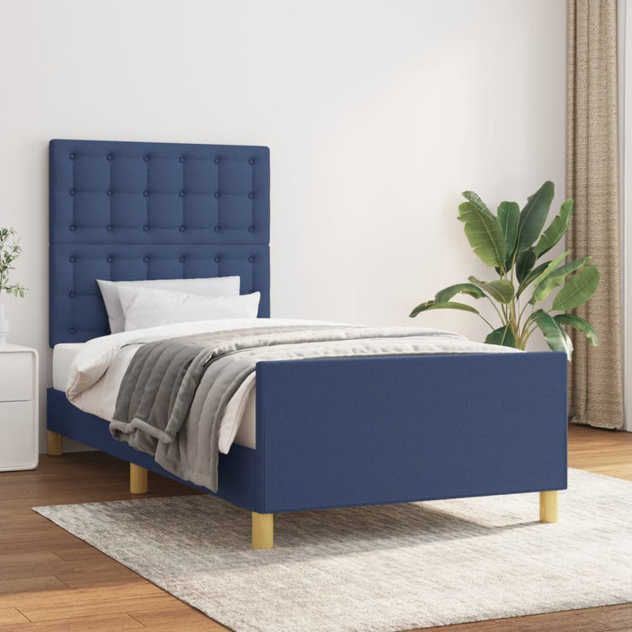Bedframe Met Hoofdeinde Stof Blauw 90X190 Cm 90 x 190 cm Knopen