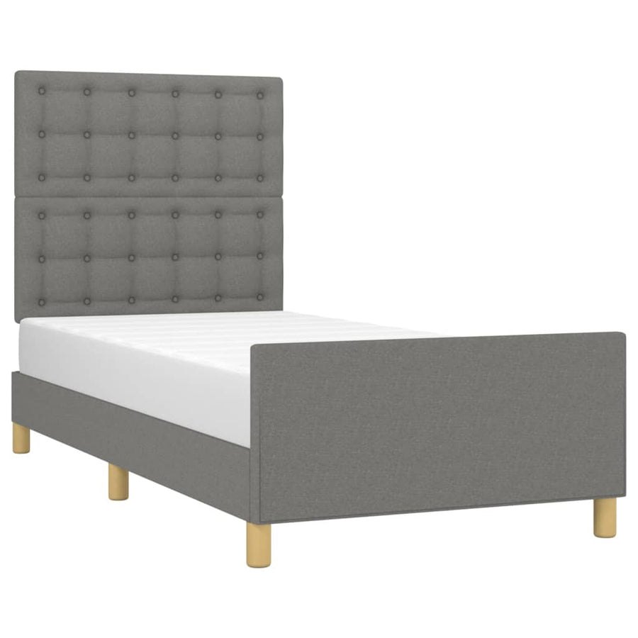 Bedframe Met Hoofdeinde Stof Donkergrijs 90X200 Cm Donkergrijs 90 x 200 cm Knopen