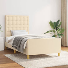 Bedframe Met Hoofdeinde Stof Crèmekleurig 90X200 Cm Crème 90 x 200 cm Knopen