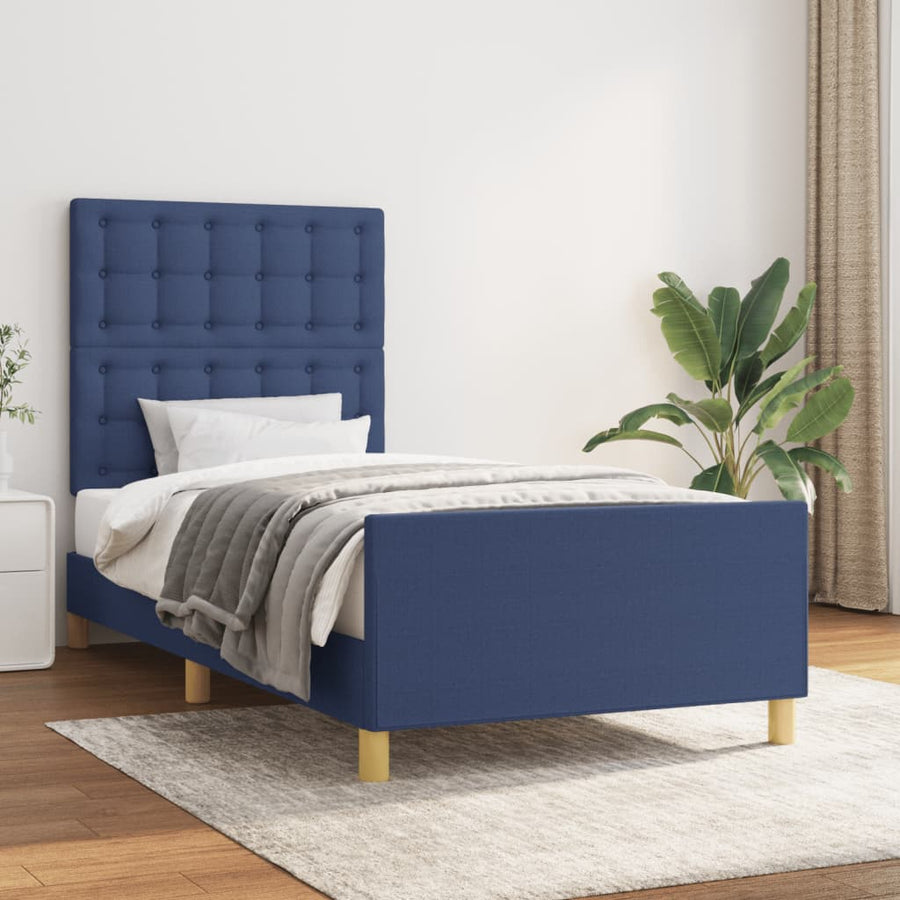 Bedframe Met Hoofdeinde Stof Blauw 90X200 Cm 90 x 200 cm Knopen