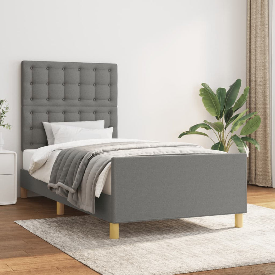 Bedframe Met Hoofdeinde Stof Donkergrijs 100 x 200 cm Knopen