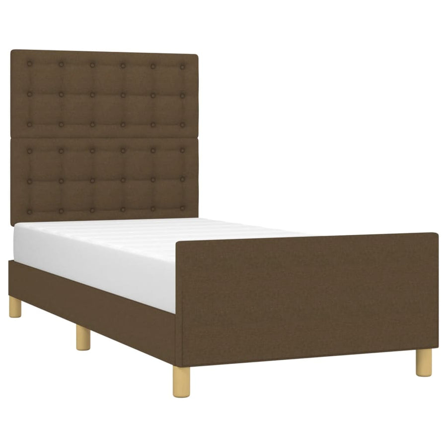 Bedframe Met Hoofdeinde Stof Donkerbruin 100X200 Cm 100 x 200 cm Knopen