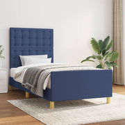 Bed frame without mattress 100x200 cm fabric blue