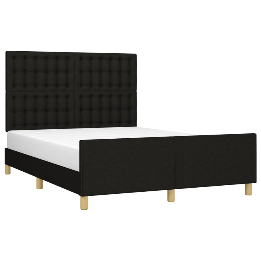 Bedframe Met Hoofdeinde Stof Zwart 140 x 190 cm Knopen