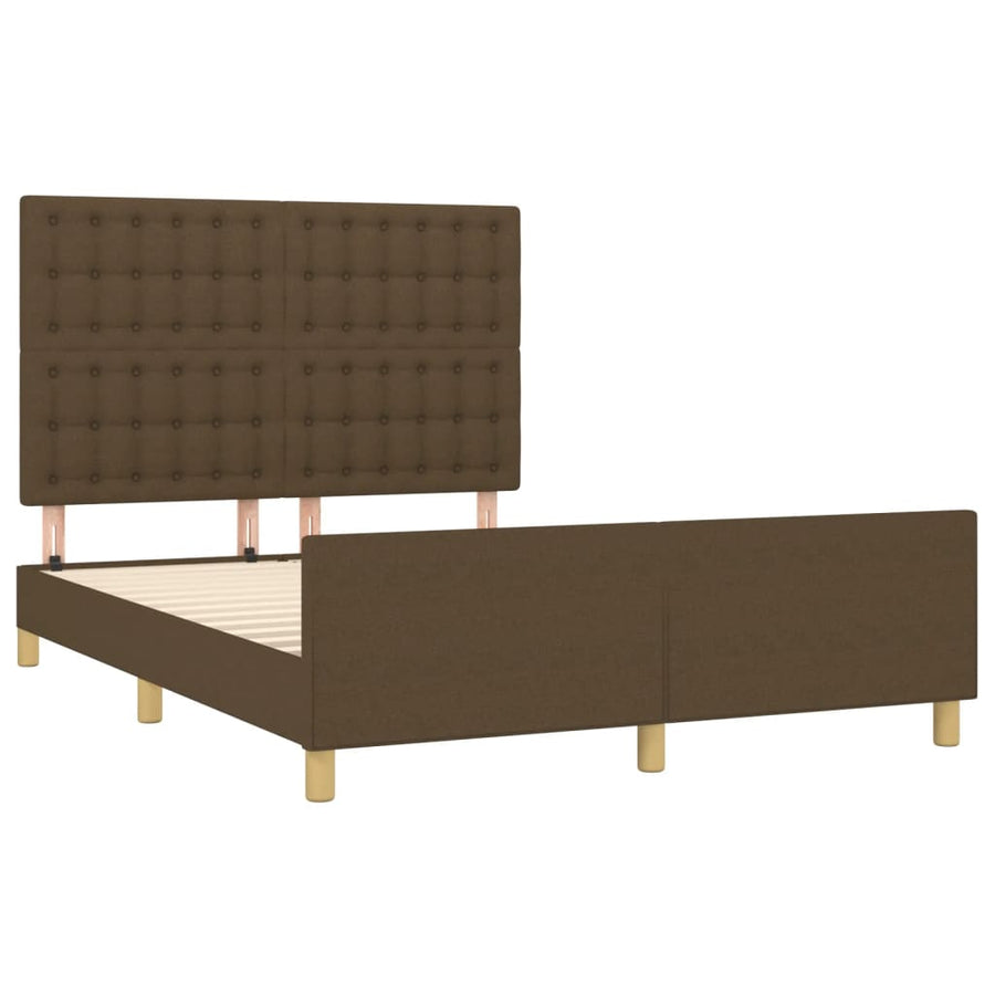 Bedframe Met Hoofdeinde Stof Donkerblauw Donkerbruin 140 x 190 cm Knopen