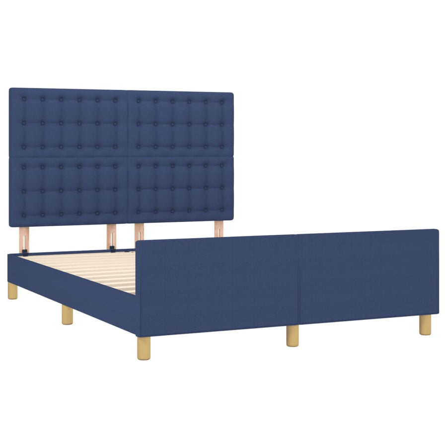 Bedframe Met Hoofdeinde Stof Blauw 140 x 190 cm Knopen
