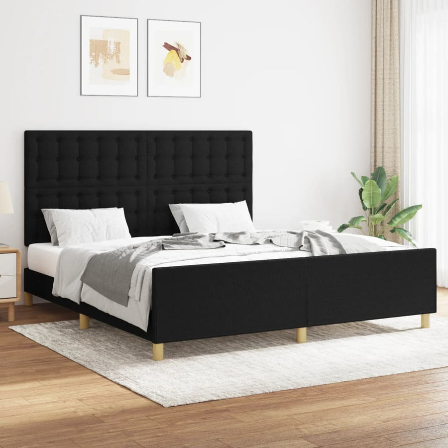 Bedframe Met Hoofdeinde Stof Zwart 160 x 200 cm Knopen