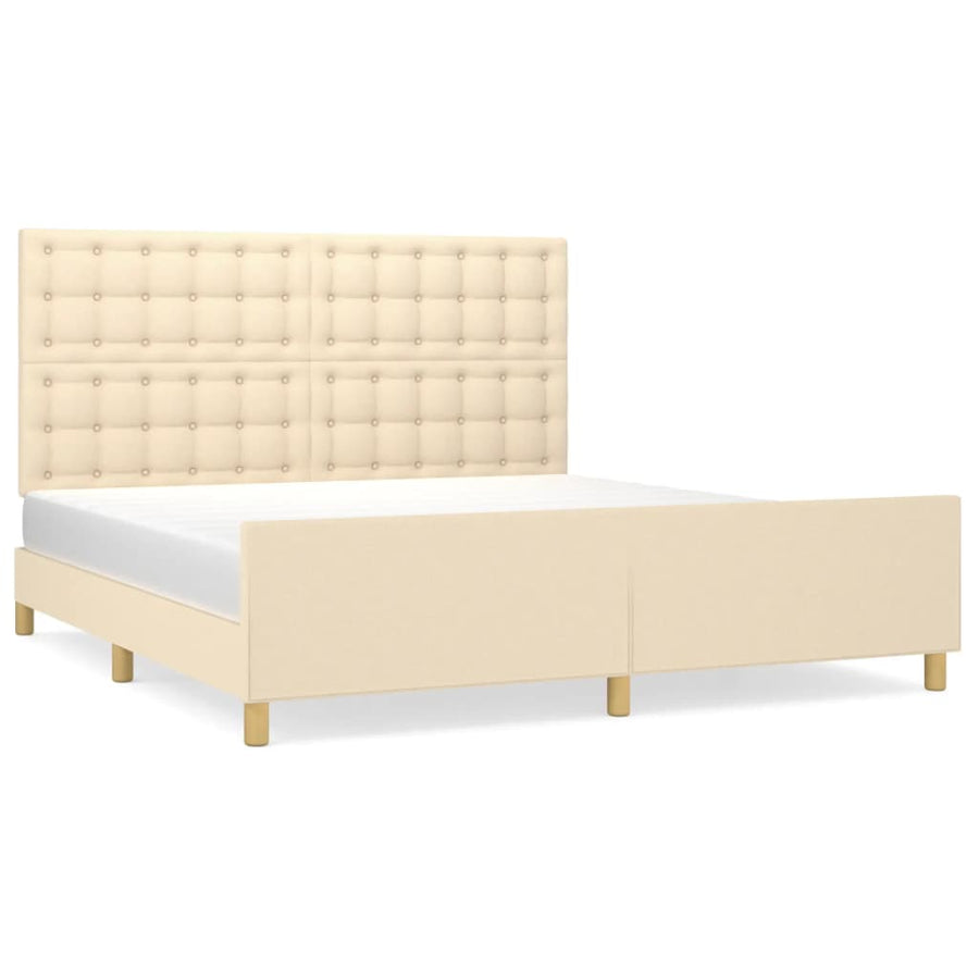 Bedframe Met Hoofdeinde Stof Crèmekleurig 160X200 Cm Crème 160 x 200 cm Knopen