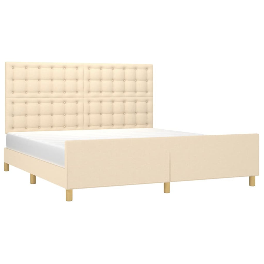Bedframe Met Hoofdeinde Stof Crèmekleurig 160X200 Cm Crème 160 x 200 cm Knopen
