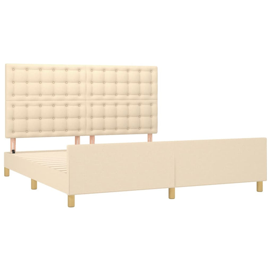 Bedframe Met Hoofdeinde Stof Crèmekleurig 160X200 Cm Crème 160 x 200 cm Knopen