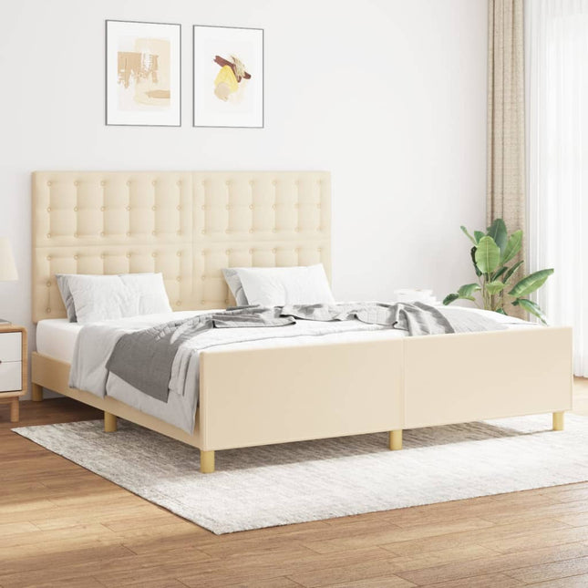 Bedframe Met Hoofdeinde Stof Crèmekleurig 160X200 Cm Crème 160 x 200 cm Knopen