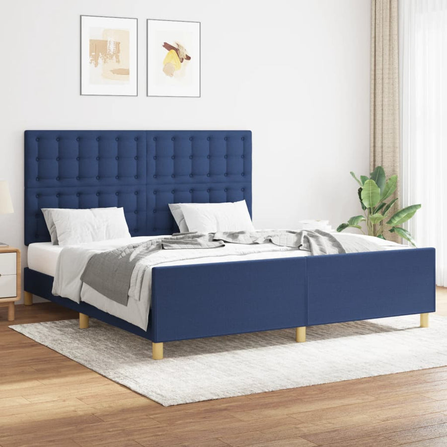 Bedframe Met Hoofdeinde Stof Blauw 160 x 200 cm Knopen