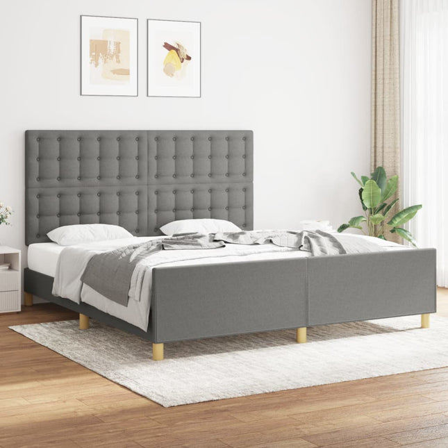 Bedframe Met Hoofdeinde Stof Donkergrijs 180X200 Cm 180 x 200 cm Knopen