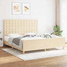 Fabric cream-coloured bed frame with headboard 180x200 cm