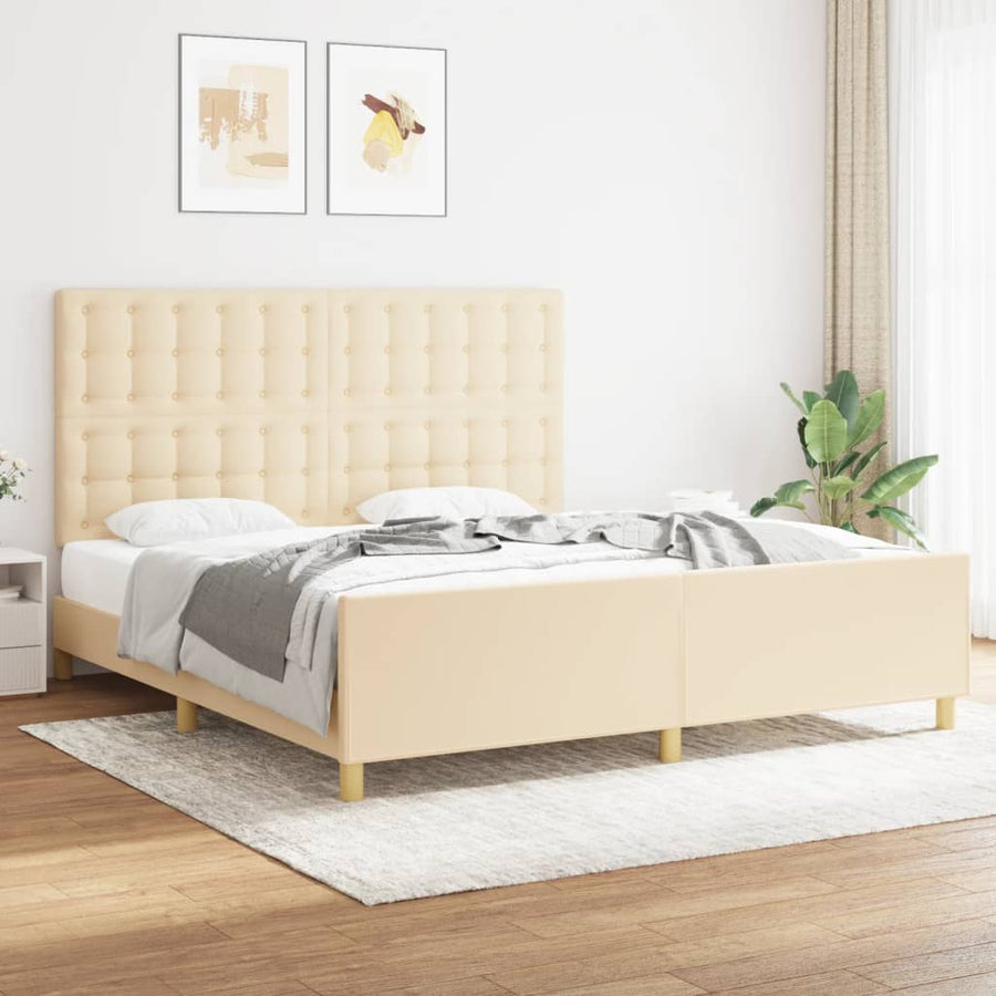 Bedframe Met Hoofdeinde Stof Crèmekleurig 180X200 Cm 180 x 200 cm Knopen