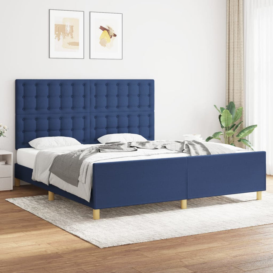 Bedframe Met Hoofdeinde Stof Blauw 180X200 Cm 180 x 200 cm Knopen