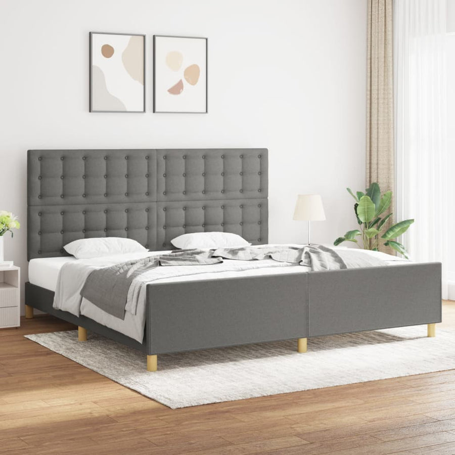 Bedframe Met Hoofdeinde Stof Donkergrijs 200 x 200 cm Knopen