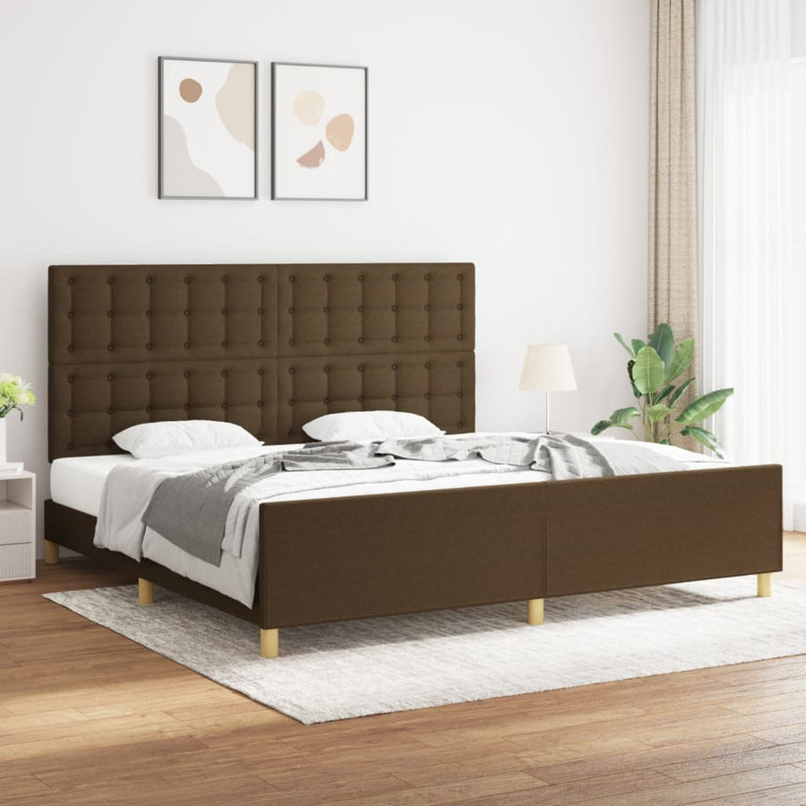 Bedframe Met Hoofdeinde Stof Donkerbruin 200X200 Cm Donkerbruin 200 x 200 cm Knopen